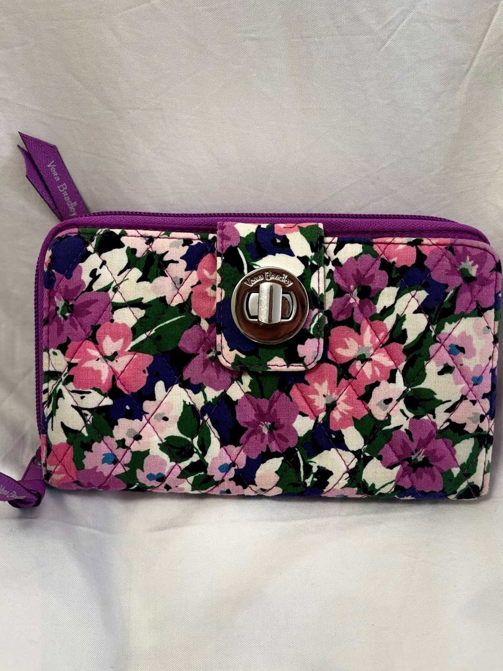 Vera Bradley Pink and Purple Floral Quilted Wallet with Turnlock